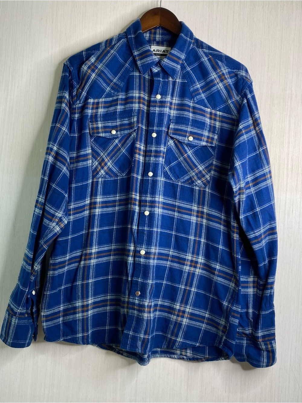 Ariat Blue Plaid Men's Holcombe Retro Fit Pearl Snap Flannel Shirt Large